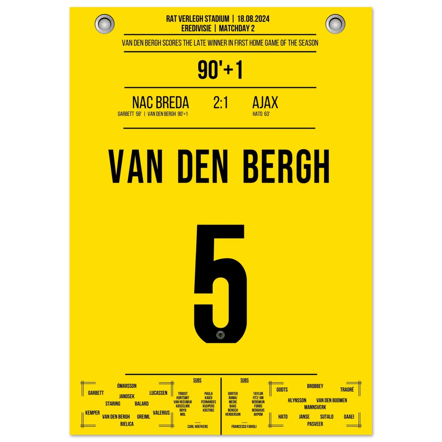 Van den Bergh Scores Late to Secure NAC Breda's Victory Against Ajax